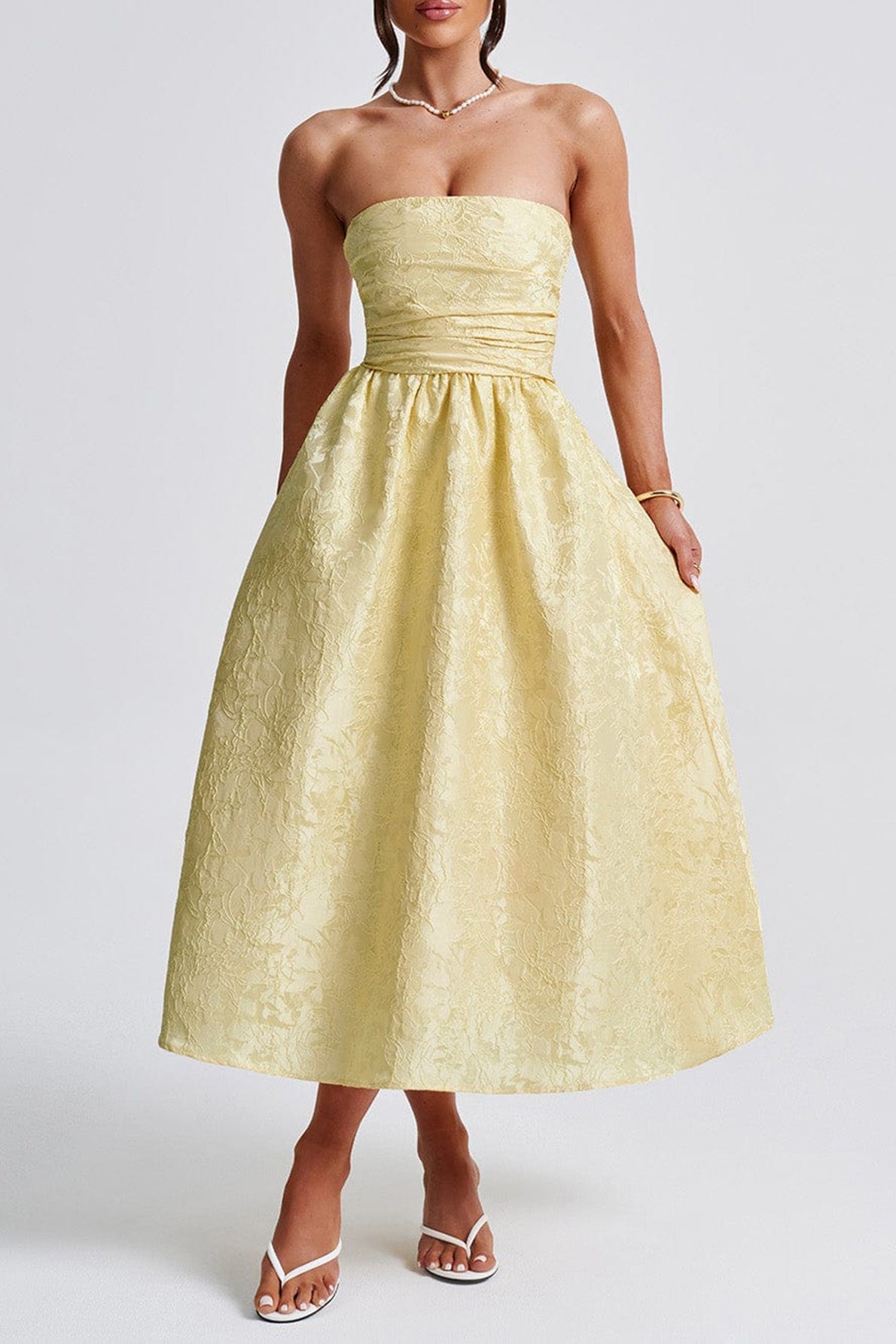 Floral Jacquard Strapless Fit & Flare Midi Dress 4