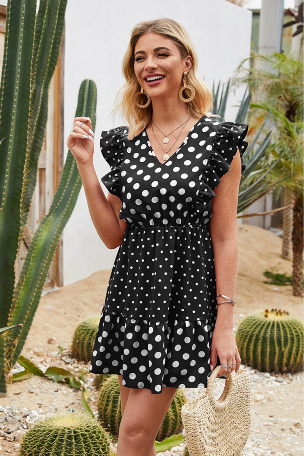 Polka Dot Stitching Ruffle Dress