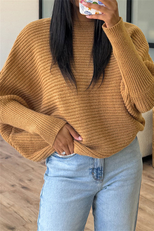 Chic Round Neck Bat Sleeve Knitted Sweater for Everyday Style
