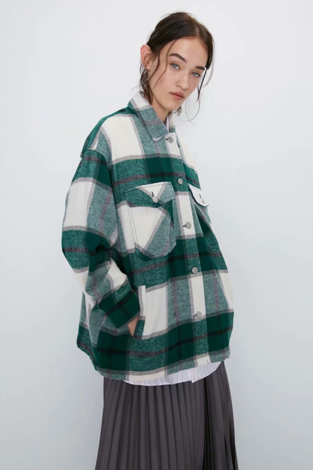 Stylish Flannel Plaid Coat with Loose Fit for Comfort