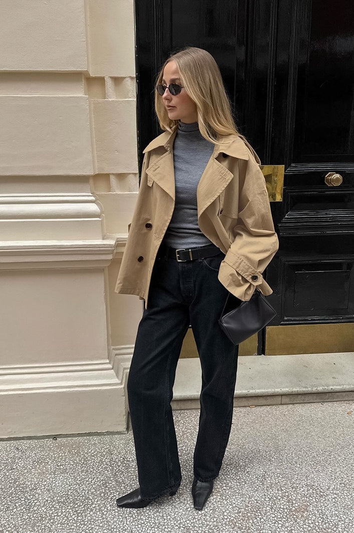Chic Khaki Trench Collar Jacket