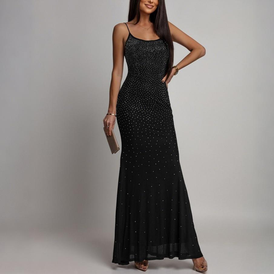 Rhinestone Spaghetti Strap Scoop Neck Mermaid Maxi Gown