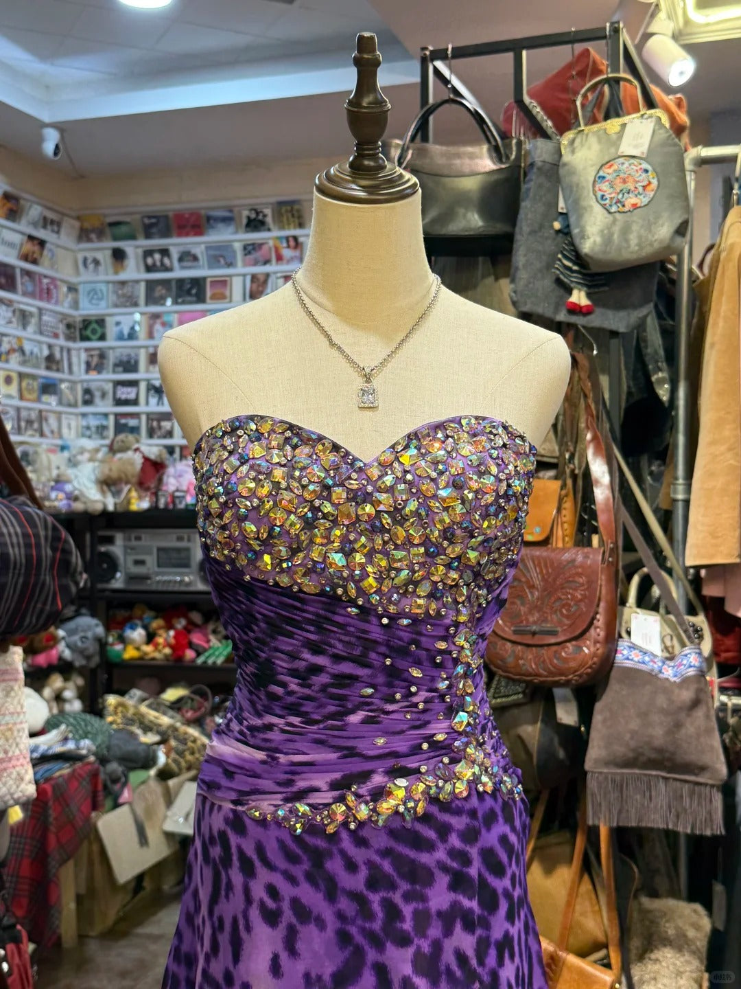 Wild Purple And Black Leopard Print Mermaid Strapless Chiffon Long Prom Dress Evening Dress P4149