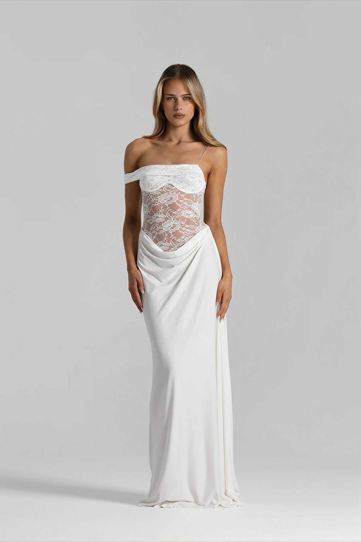 Lace Panel Spaghetti Strap Fitted Dress