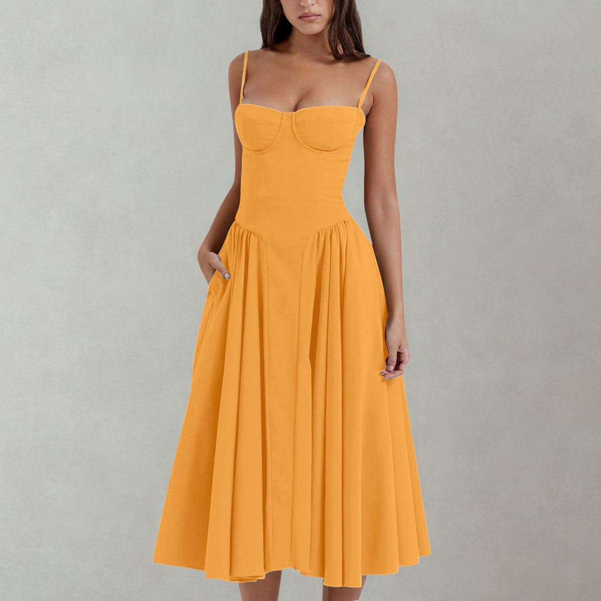 Strapless Corset Bustier Fit and Flare Midi Dress 5