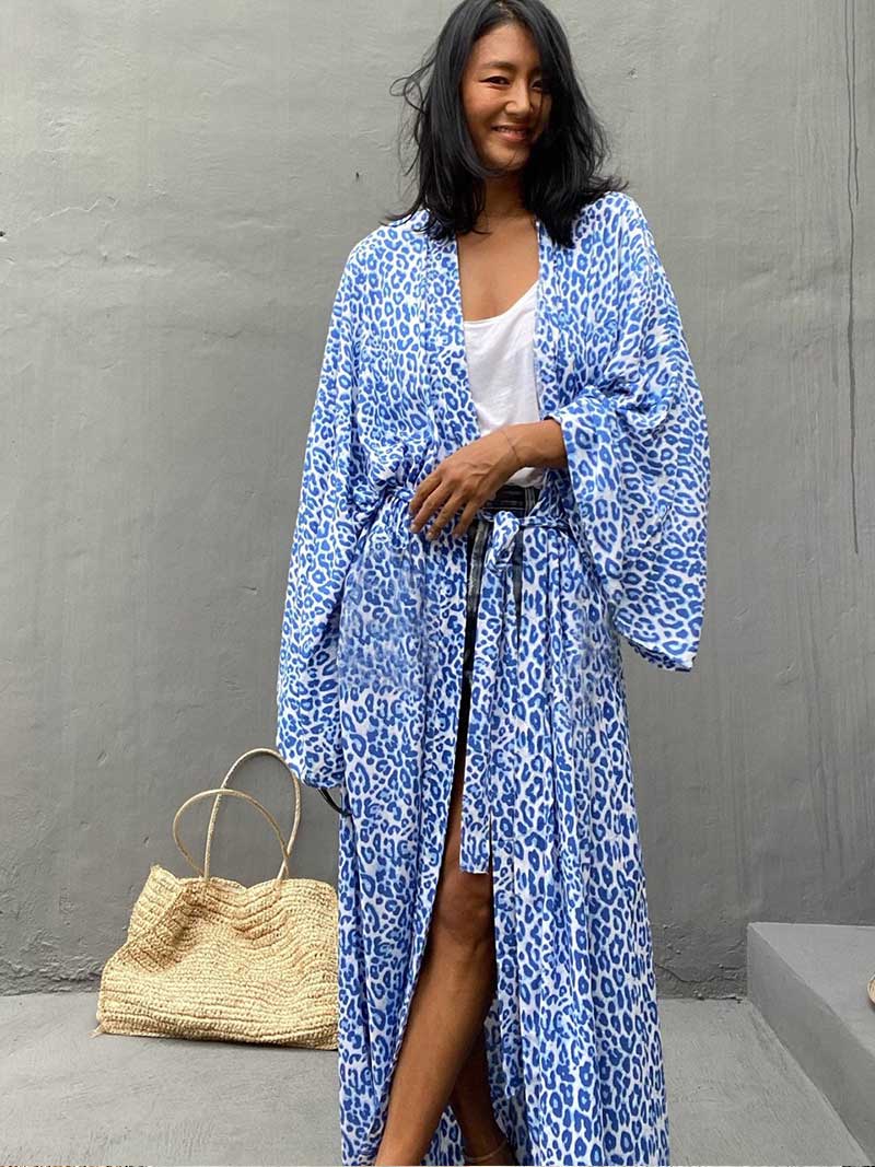 Printed Different Colors Rayon Long Length Gown Kimono Duster Robe 15
