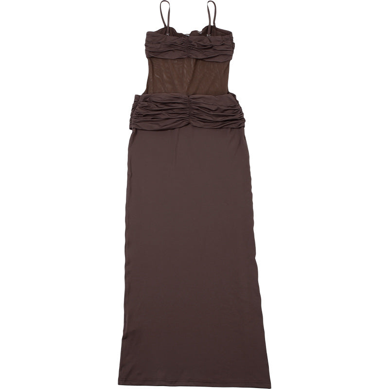 Strappy Sweetheart Mesh-Panel Knot-Front Bodycon Maxi Dress 14