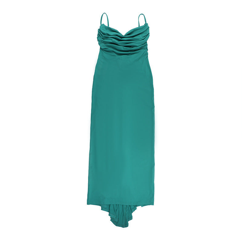 Cowl Neck Spaghetti Strap Ruched Bodycon Maxi Dress 14