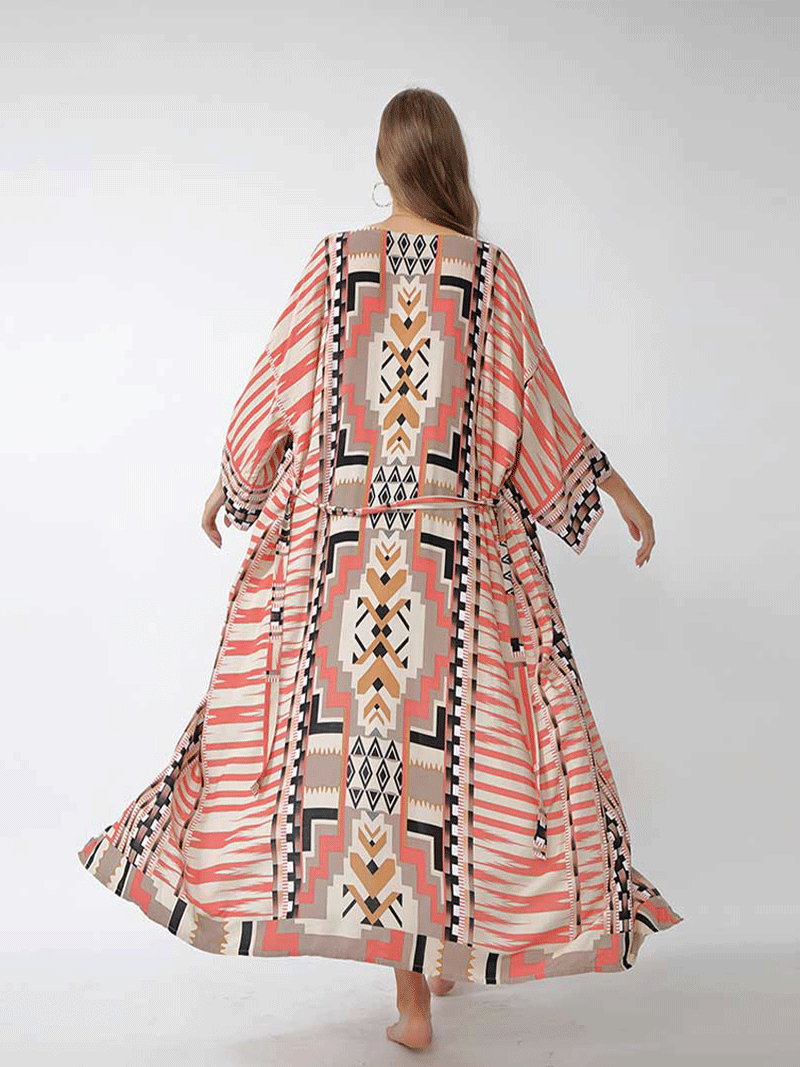 Printed Different Colors Polyester Long Length Gown Kimono Duster Robe - Fashionpara