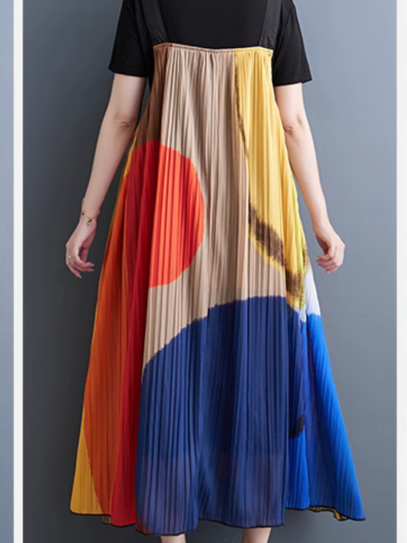 Abstract Print Square Neck Pleated Pinafore Midi Dress 5