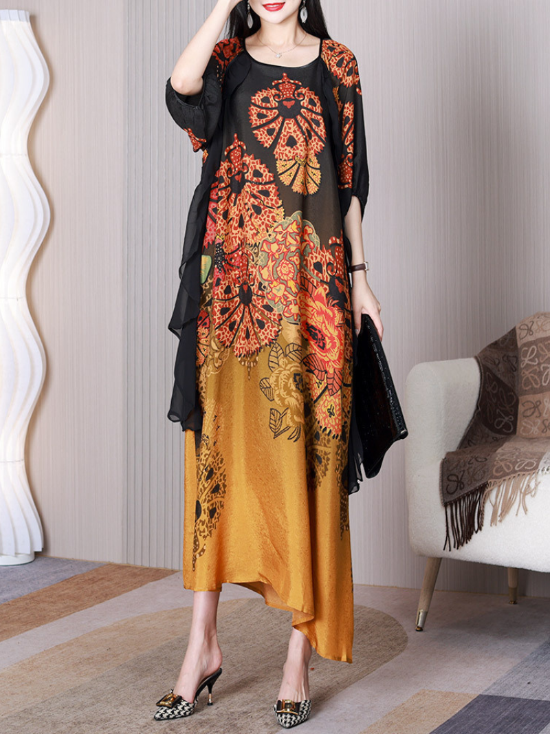 Look At The Stars Round Neck A-line Dress - Fashionpara