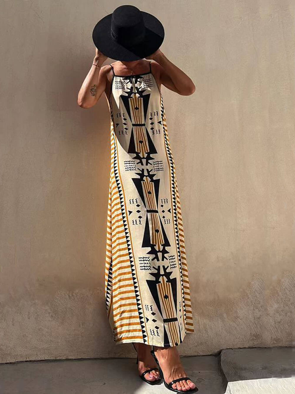 Ethnic Print Backless A-line Maxi Dress - Fashionpara