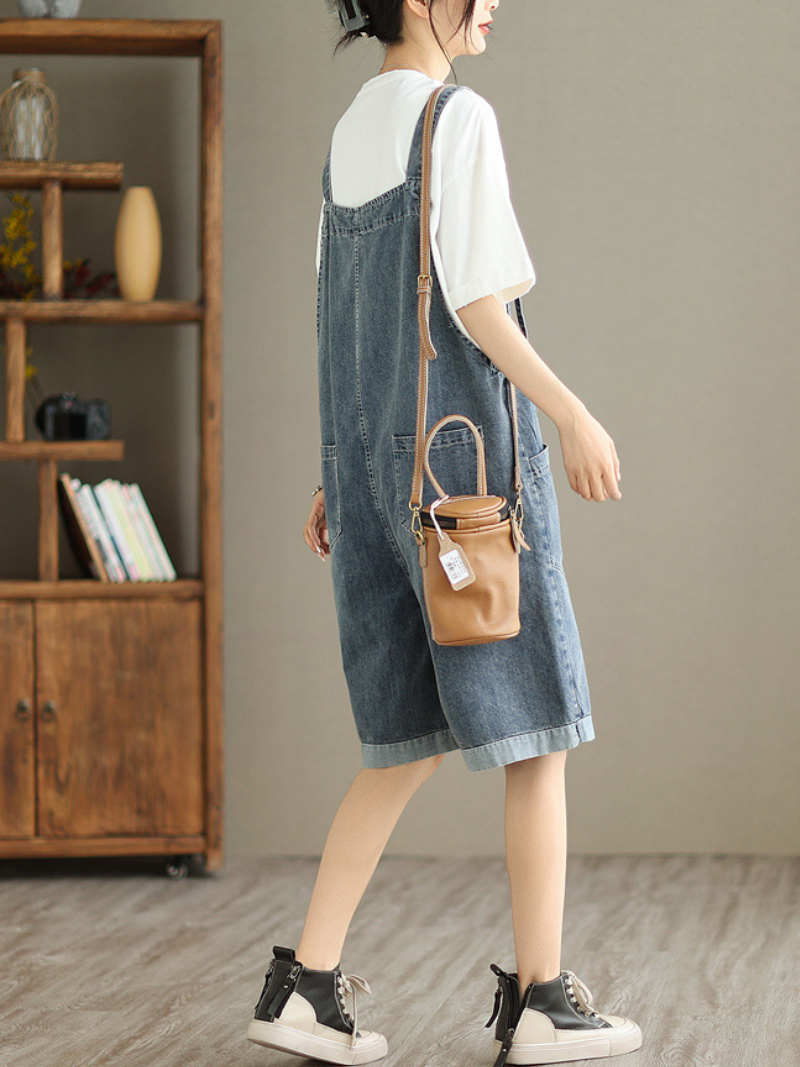 All You Need Denim High Waist Short Dungarees - Fashionpara