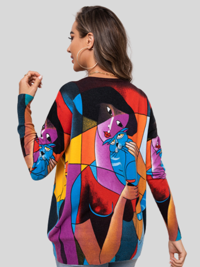 Autumn Winter Round Neck Long-Sleeved Printed Tops - Fashionpara