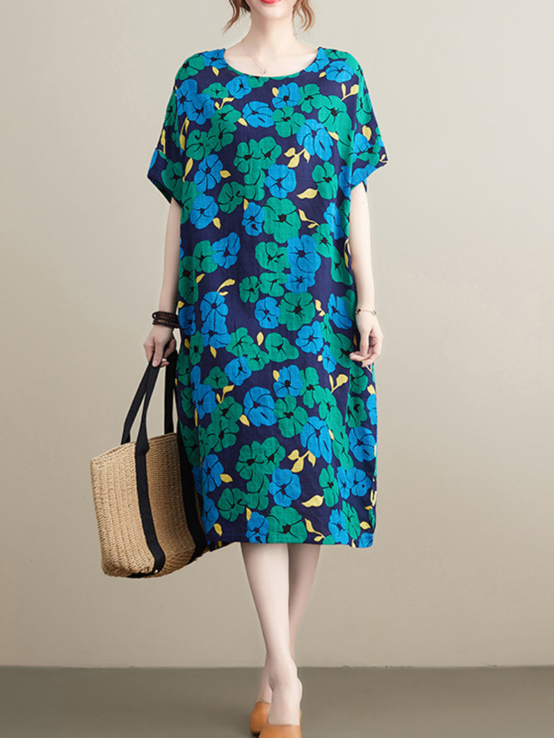 Summer Spirng Midi Dress with Short Sleeves - Fashionpara