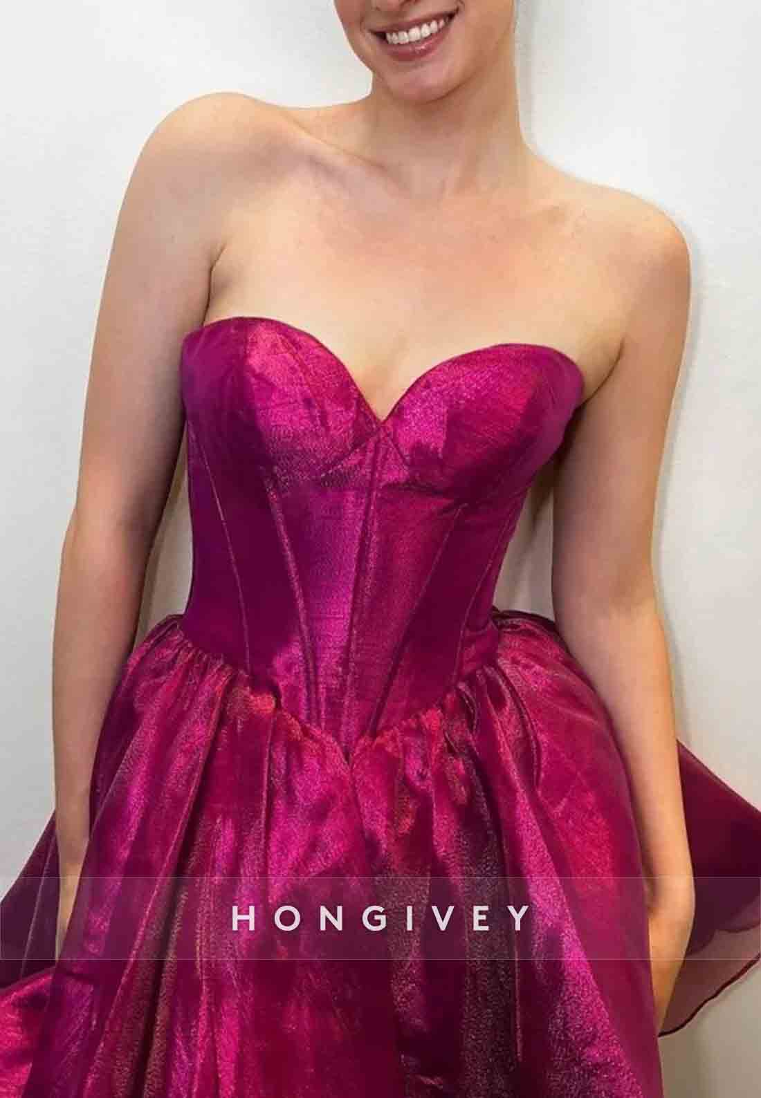Strapless A-Line Pleated Sweetheart Low Back Short Homecoming Dresses