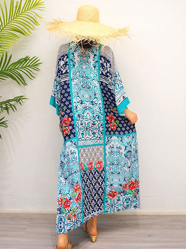 Foil Print Plunge V-Neck Sleeveless Maxi Dress 4