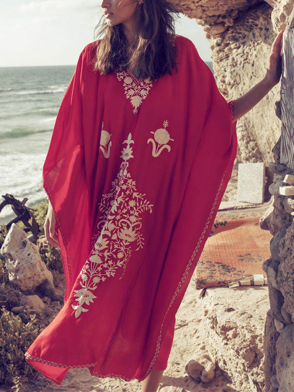 Carol Ethnic Embroidered Loose Bohemian Kaftan Dress - Fashionpara