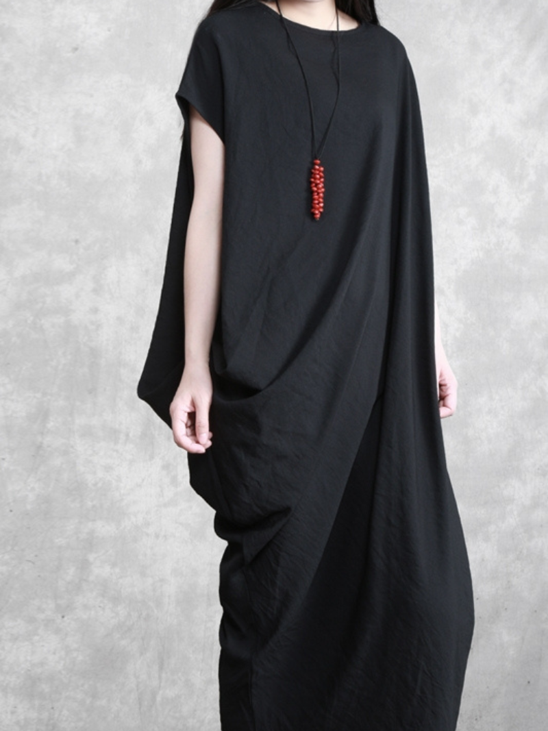 solid color long maxi dress loose bat sleeve long skirt - Fashionpara