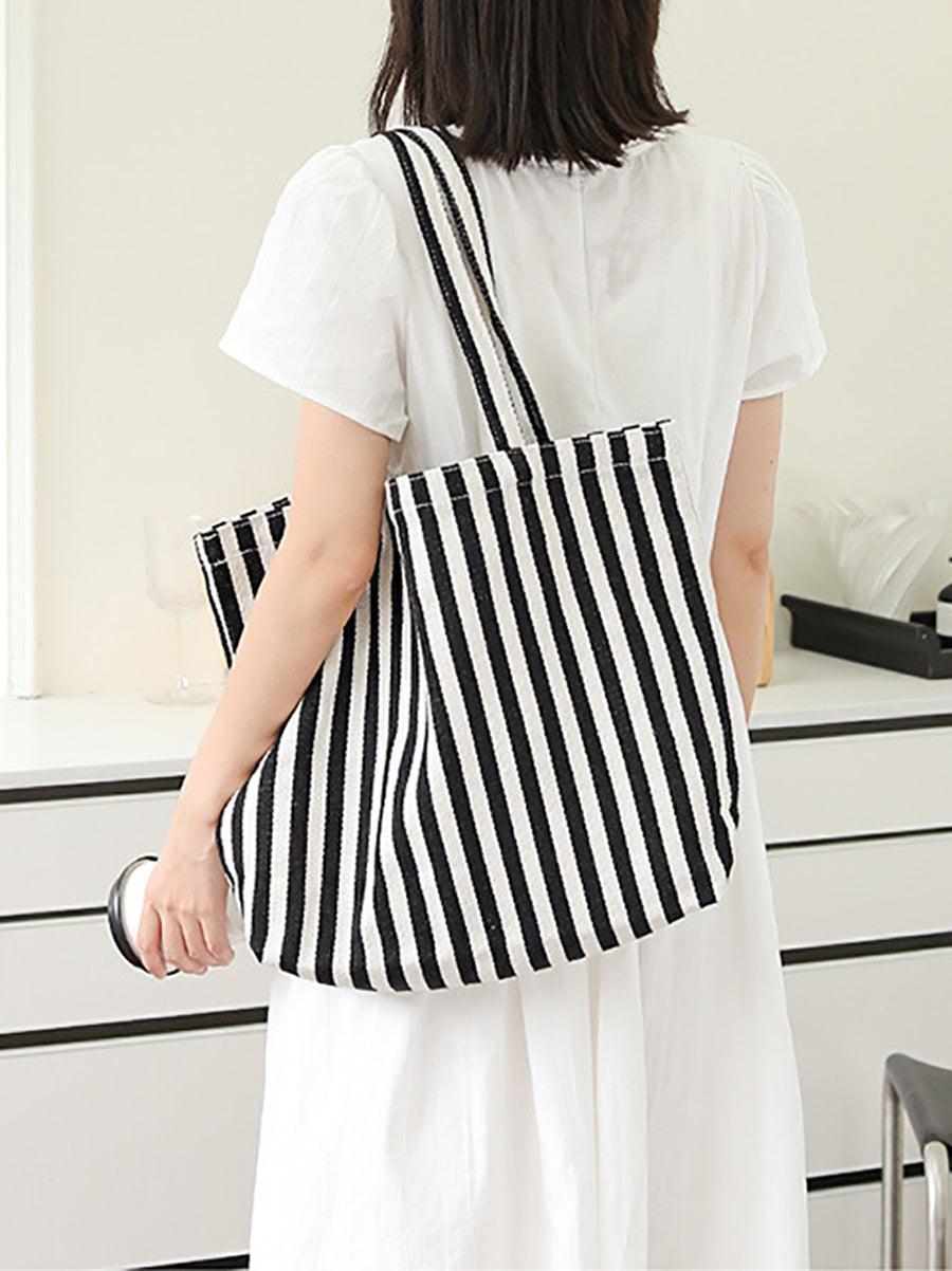 Casual Stripe Shoulder Canvas Bag