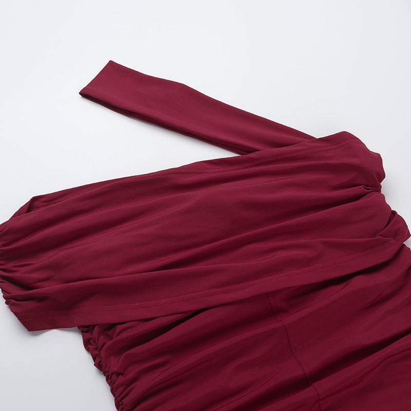 One-Shoulder Ruched Bodycon Column Midi Dress 13