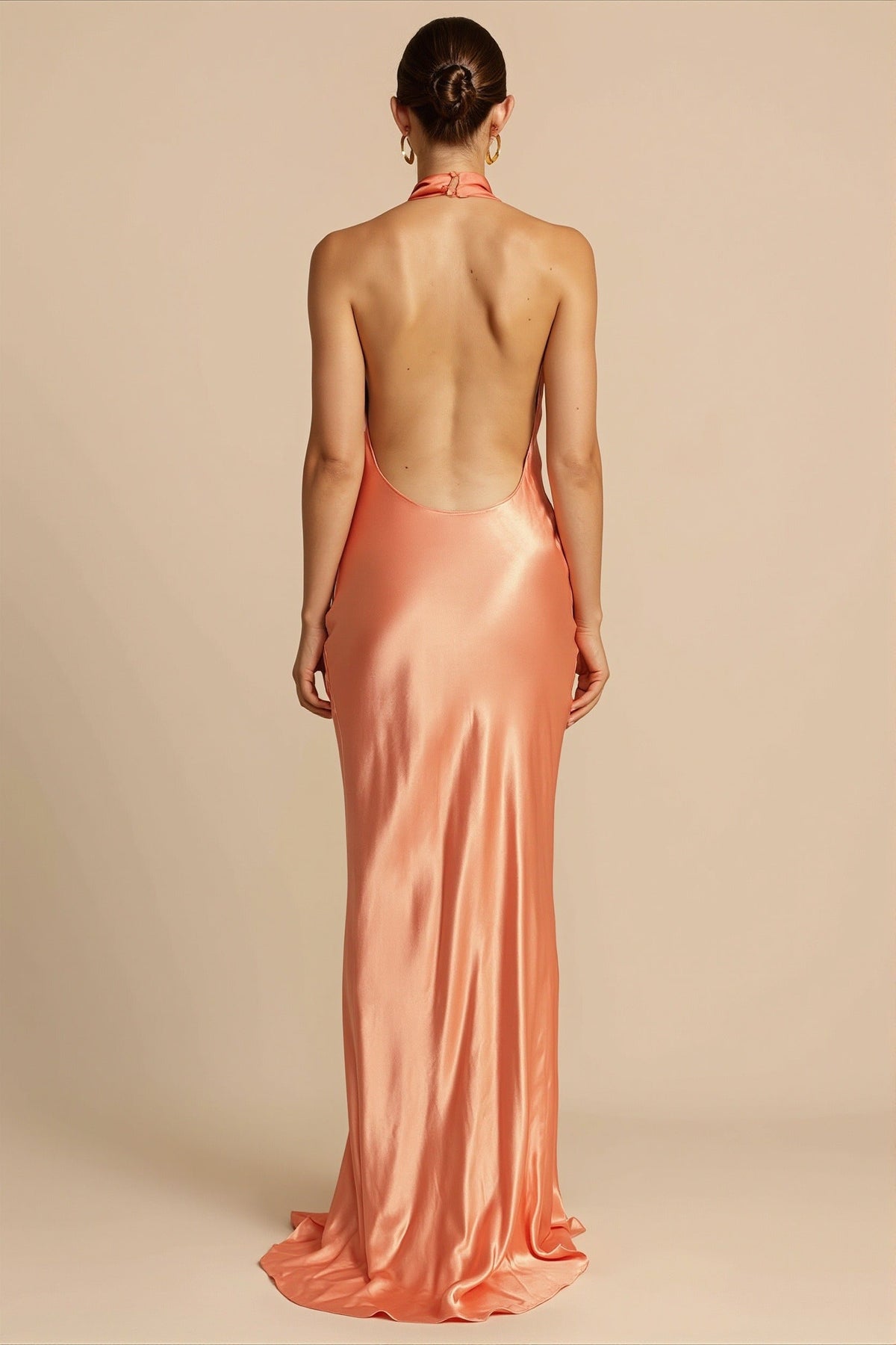 Satin Cowl Neck Halter Backless Mermaid Gown