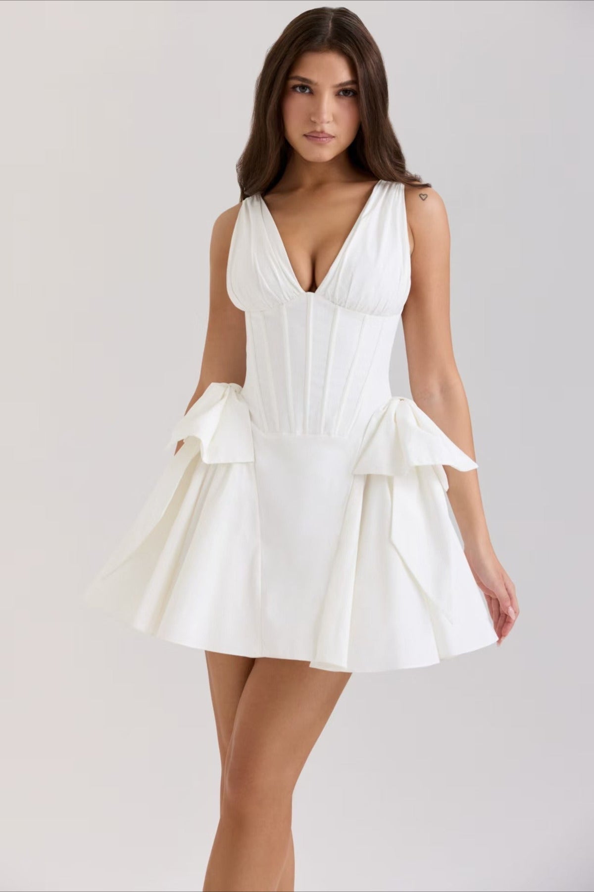 V-Neck Corset Pleated Fit & Flare Mini Dress 5