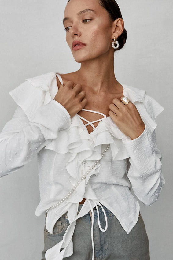 Long Sleeve Ruffle Blouse - Fashionpara