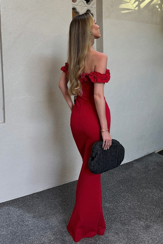 Ruffle Off-Shoulder Bodycon Mermaid Maxi Dress