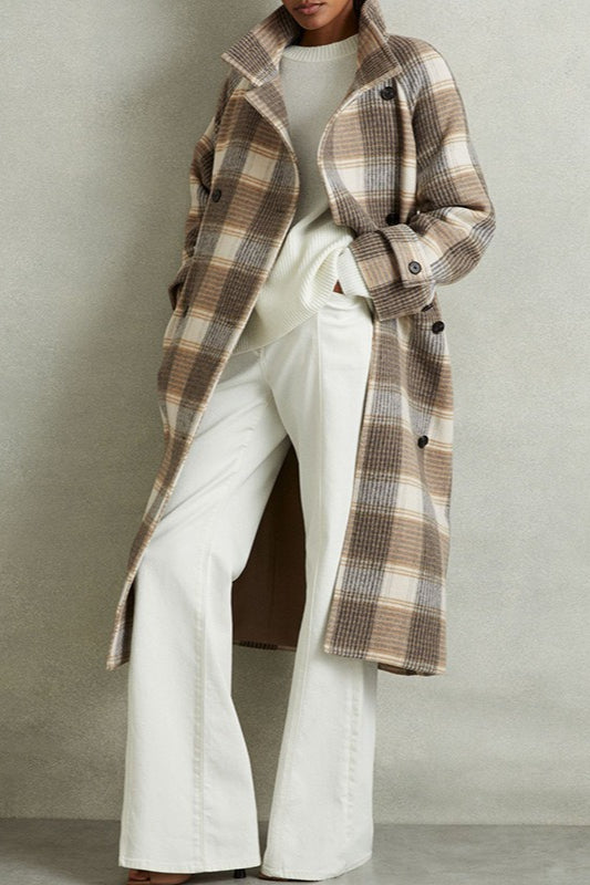 Elegant Vintage Plaid Wool Coat with Belt for Timeless Style