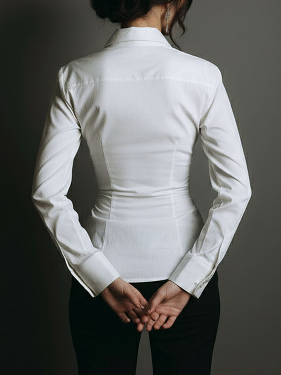 Chic White Ruched Button-Down Corset Blouse