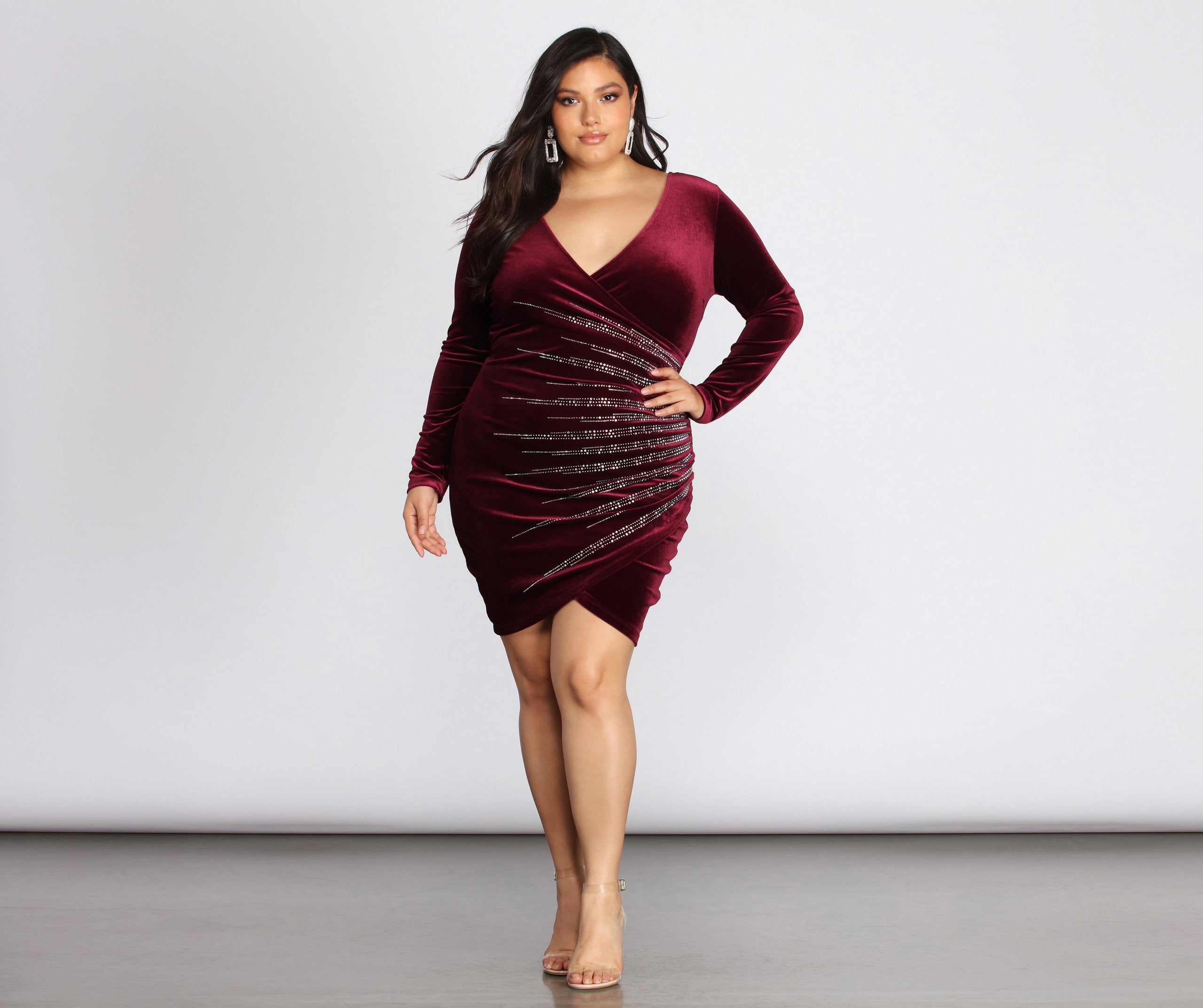Plus Samantha Wrap Heat Stone Dress - Fashionpara