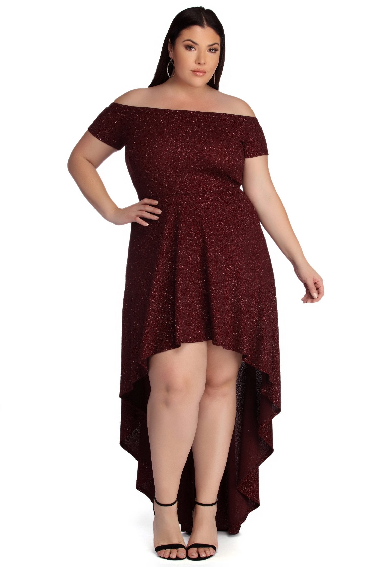 Plus Penelope Glitter Formal High Low Dress - Fashionpara