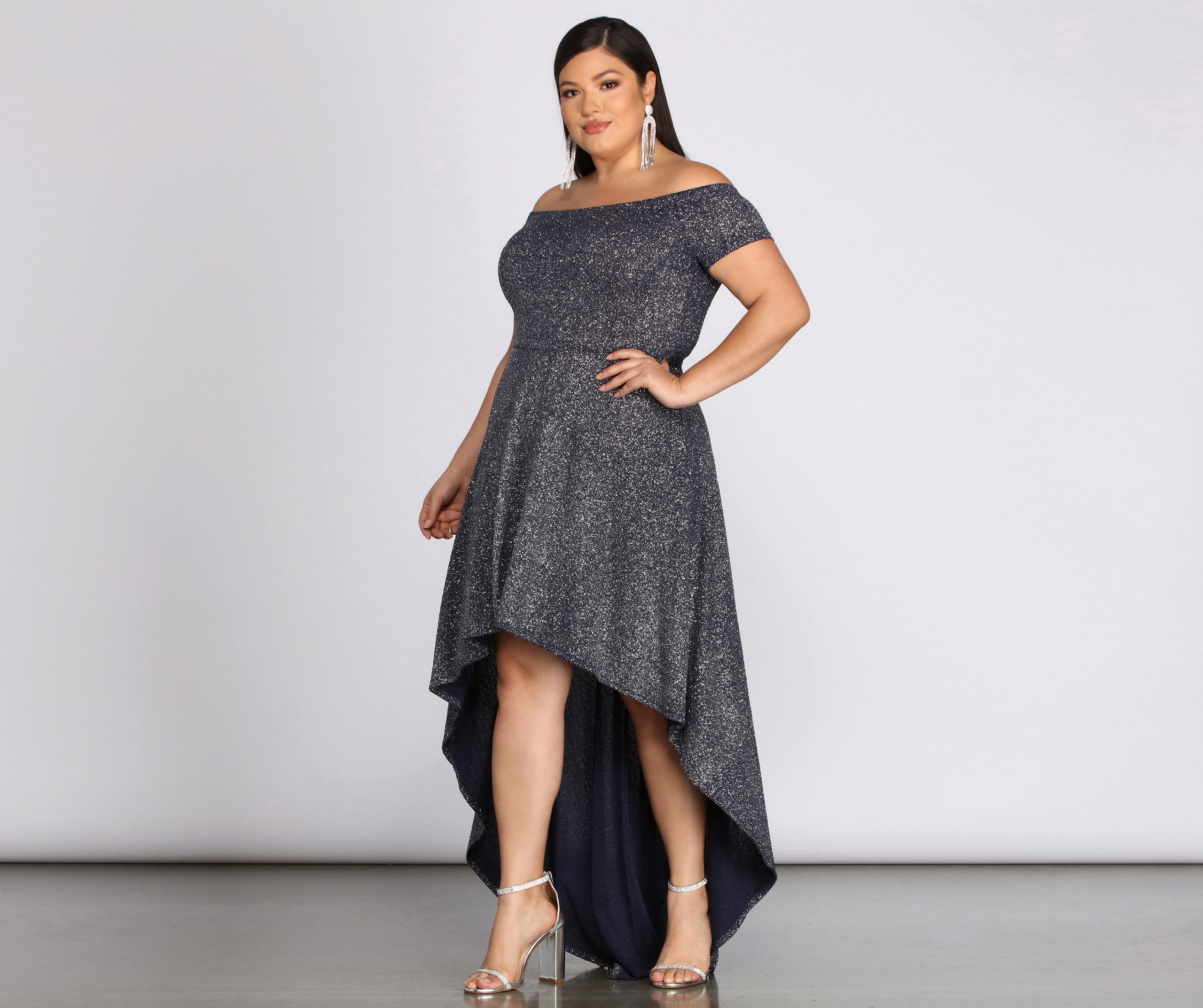 Plus Penelope Glitter Formal High Low Dress - Fashionpara