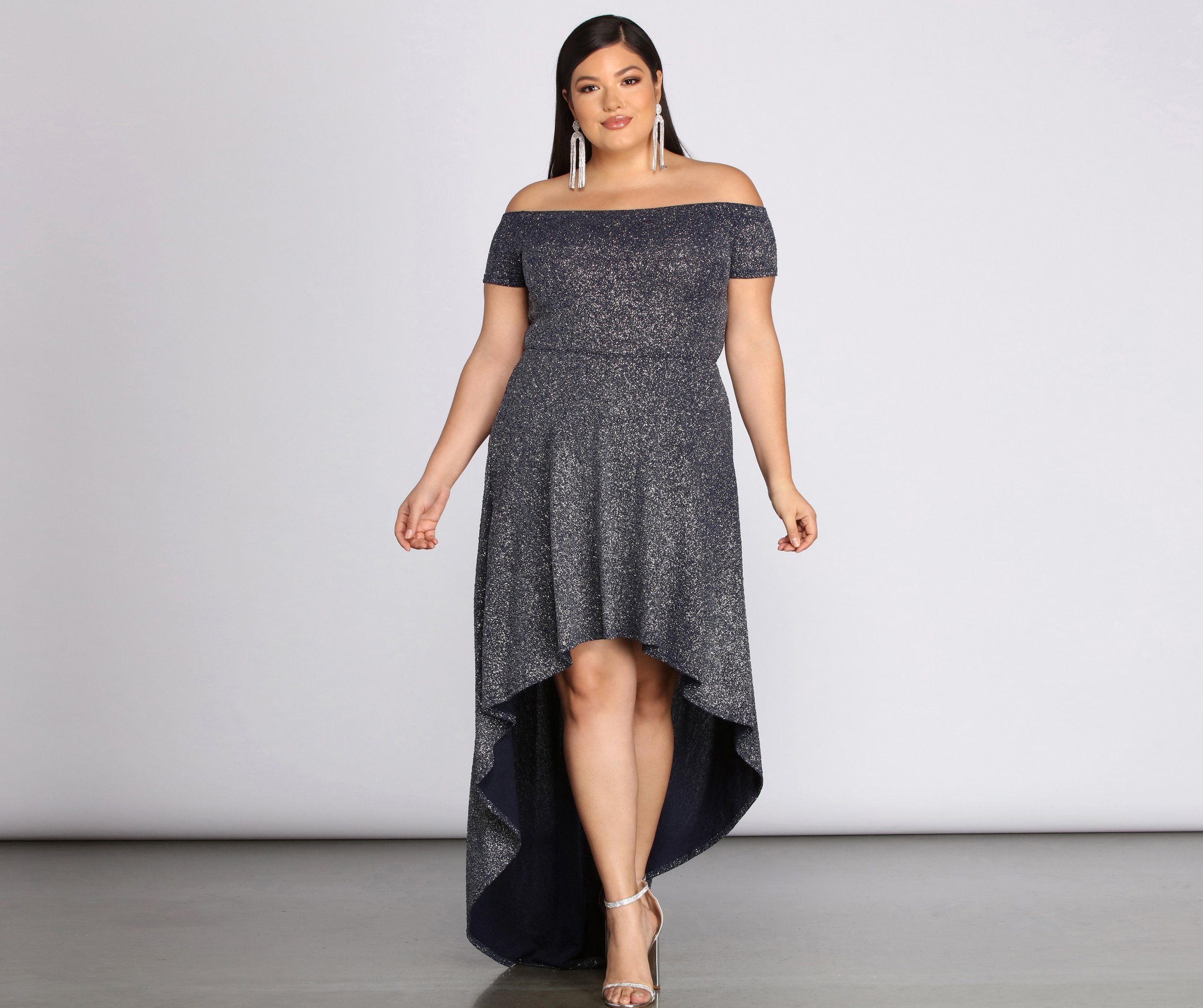 Plus Penelope Glitter Formal High Low Dress - Fashionpara