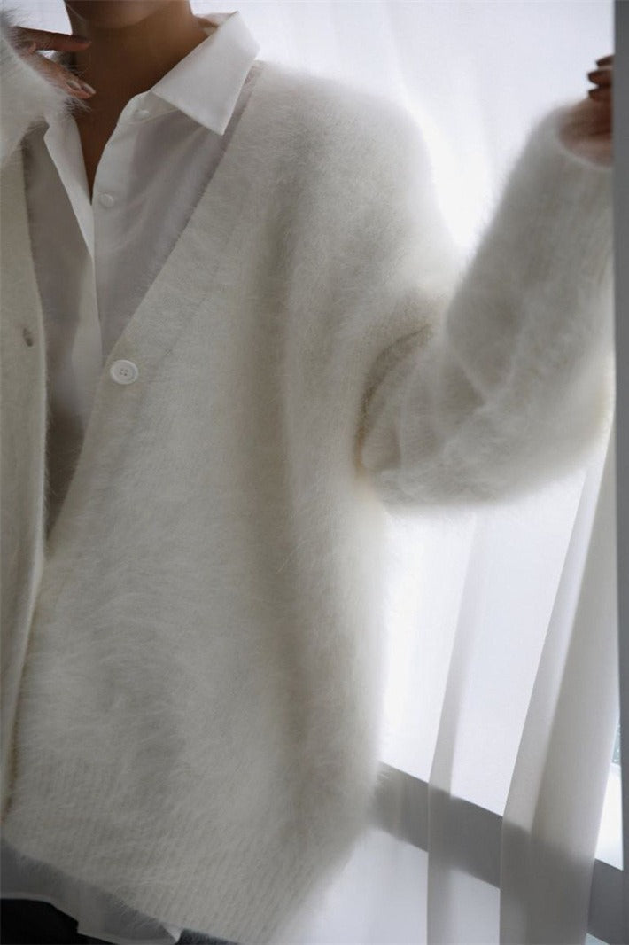 V-Neck Fluffy Knit Cardigan Sweater 10