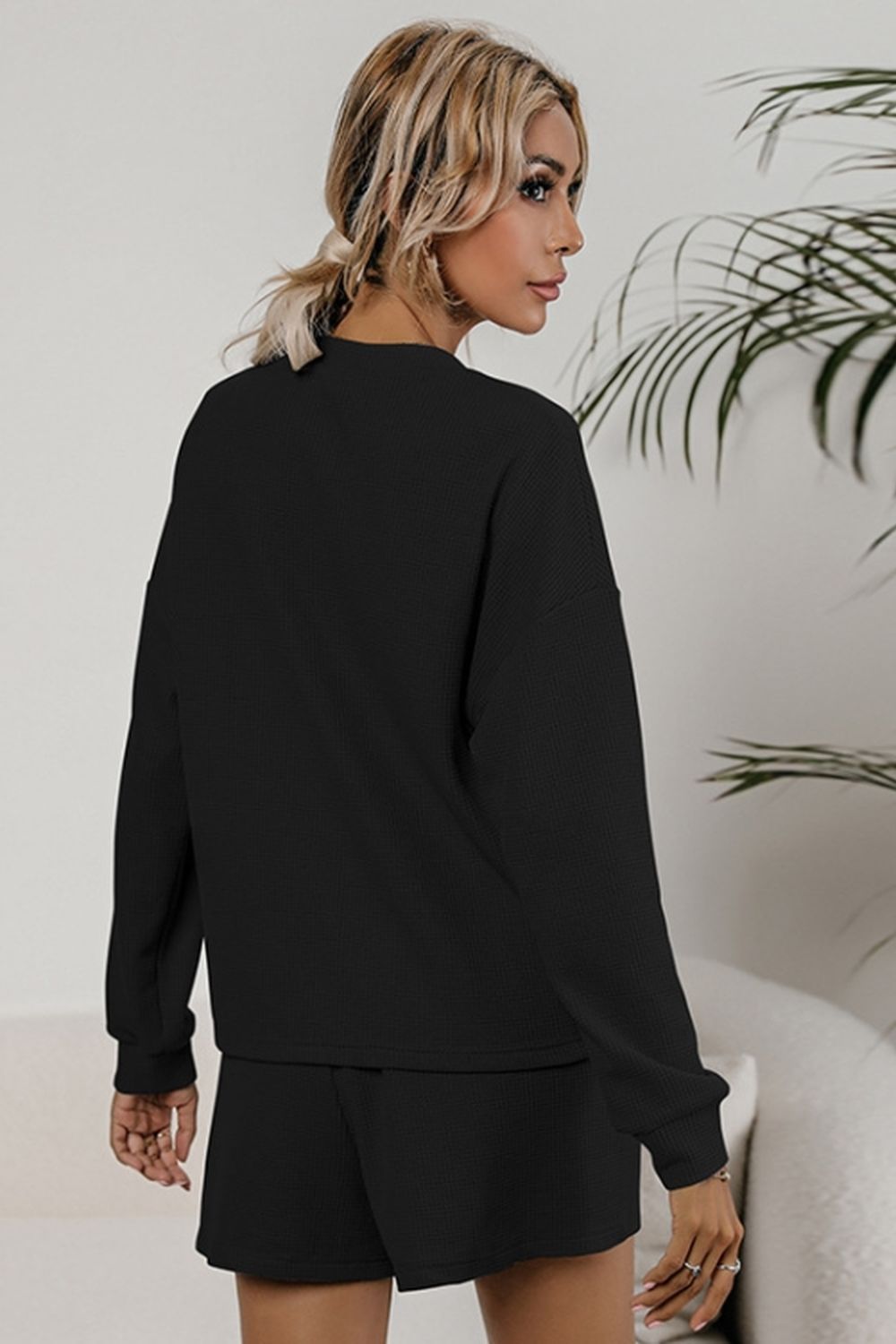 Waffle Knit Two-Piece Cardigan and Shorts Set for Stylish Comfort