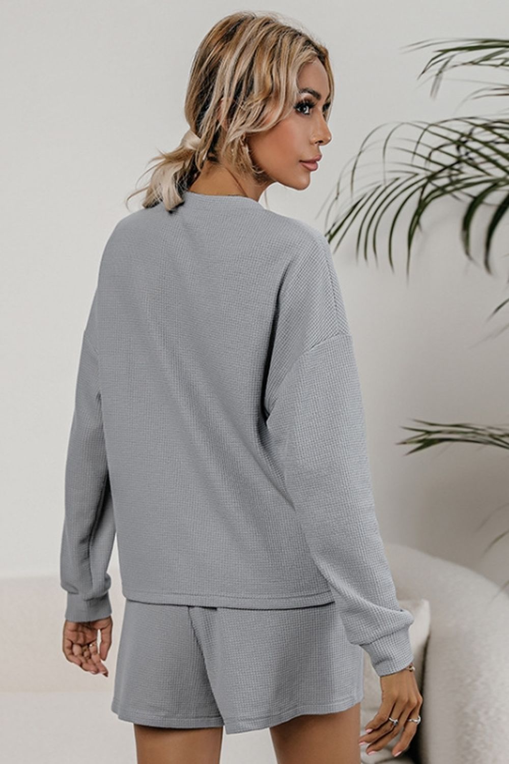 Waffle Knit Two-Piece Cardigan and Shorts Set for Stylish Comfort