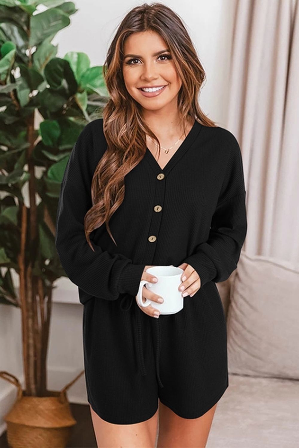 Waffle Knit Two-Piece Cardigan and Shorts Set for Stylish Comfort