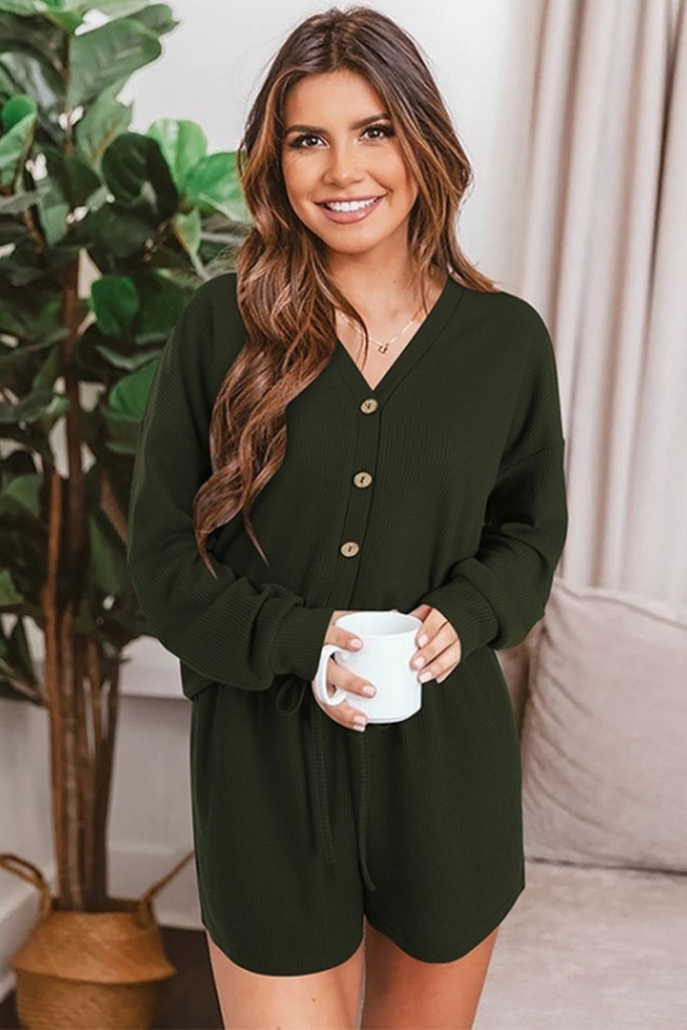 Waffle Knit Two-Piece Cardigan and Shorts Set for Stylish Comfort