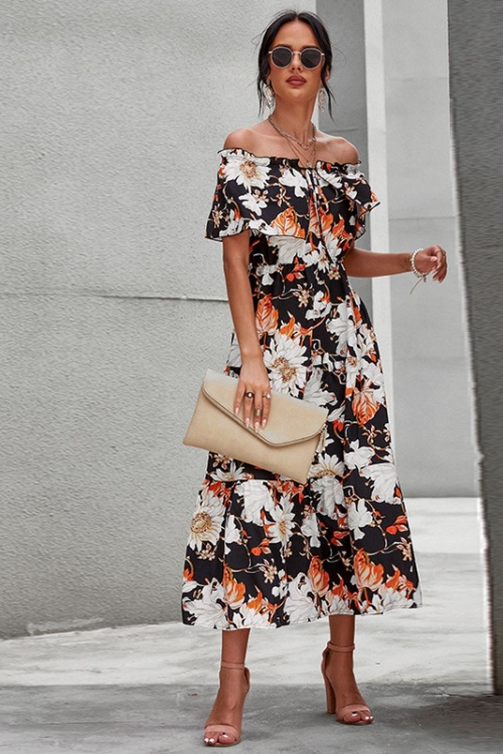 Off-Shoulder Floral Print Dress - Fashionpara
