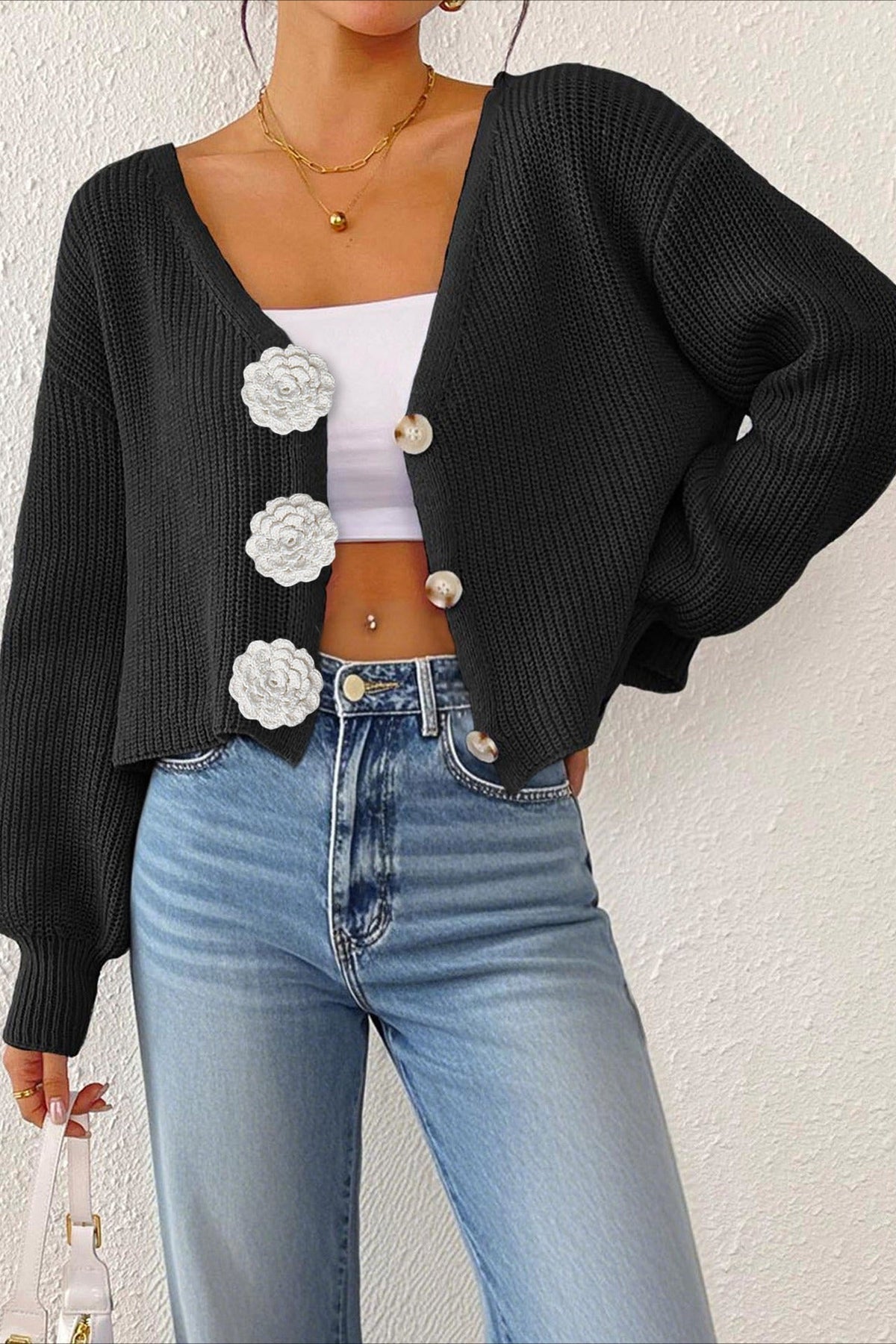 Button Front Crochet Knit Crop Sweater 9