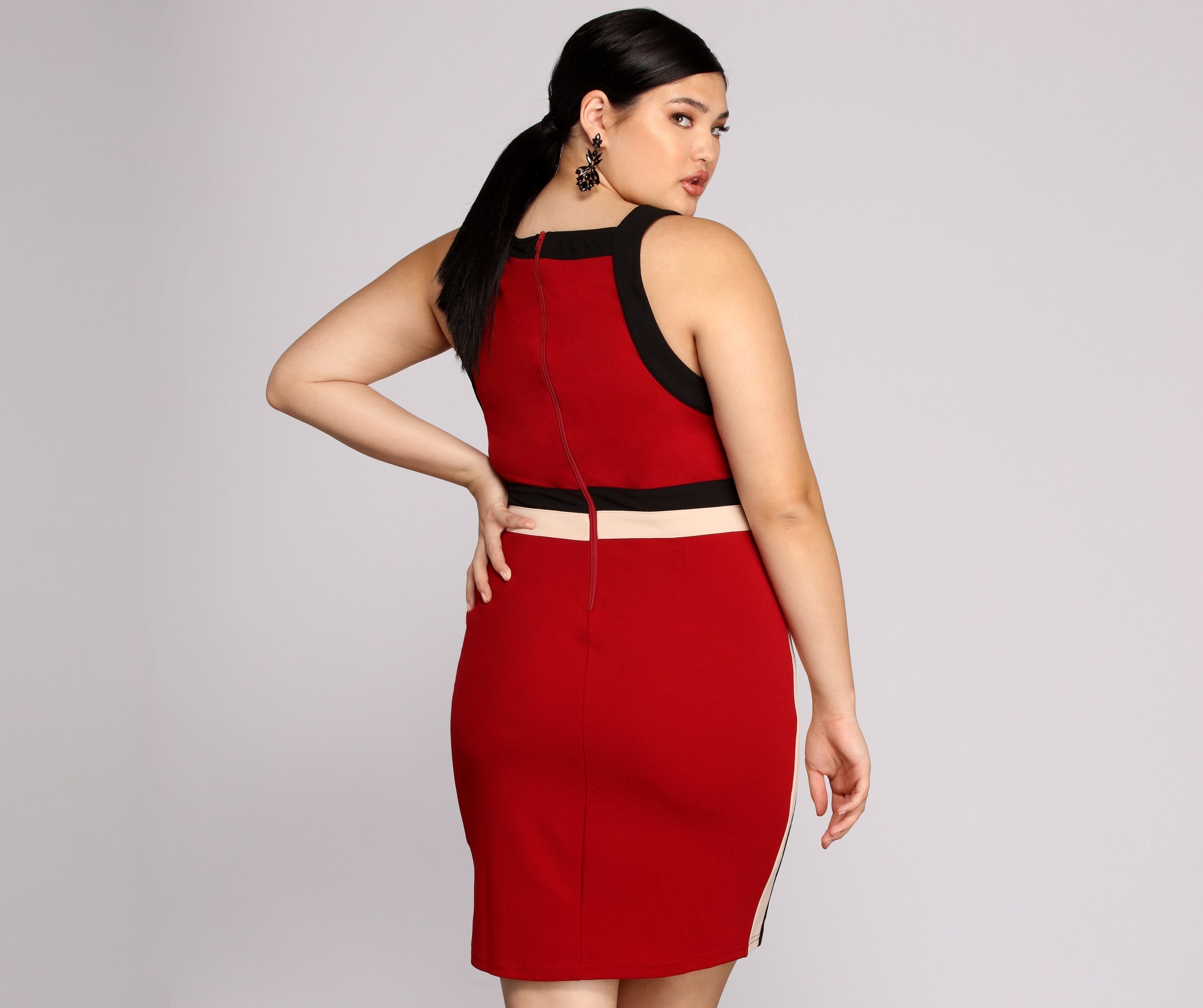 Plus Color Block Midi Dress - Fashionpara