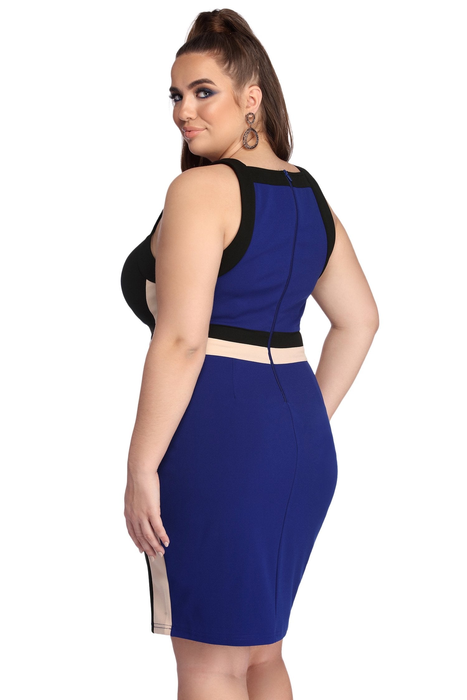 Plus Color Block Midi Dress - Fashionpara