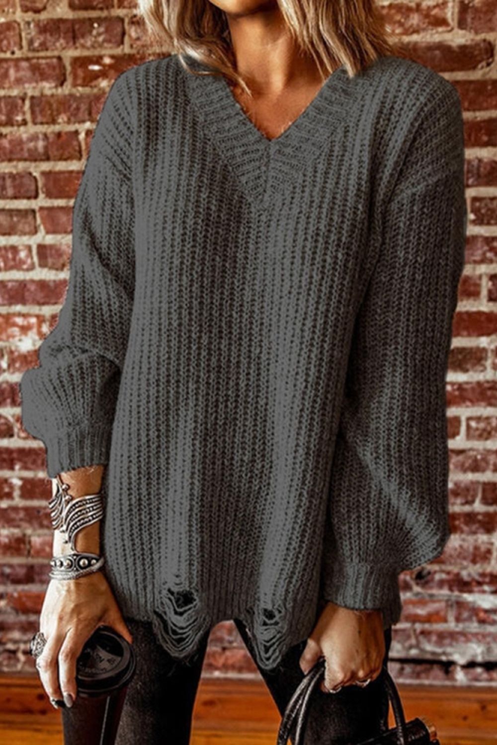 Ripped Knitted Sweater for Stylish Comfort and Versatility