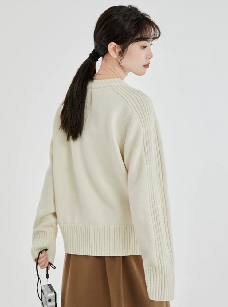 Drop Shoulders Ribbed Crewneck Sweater 6