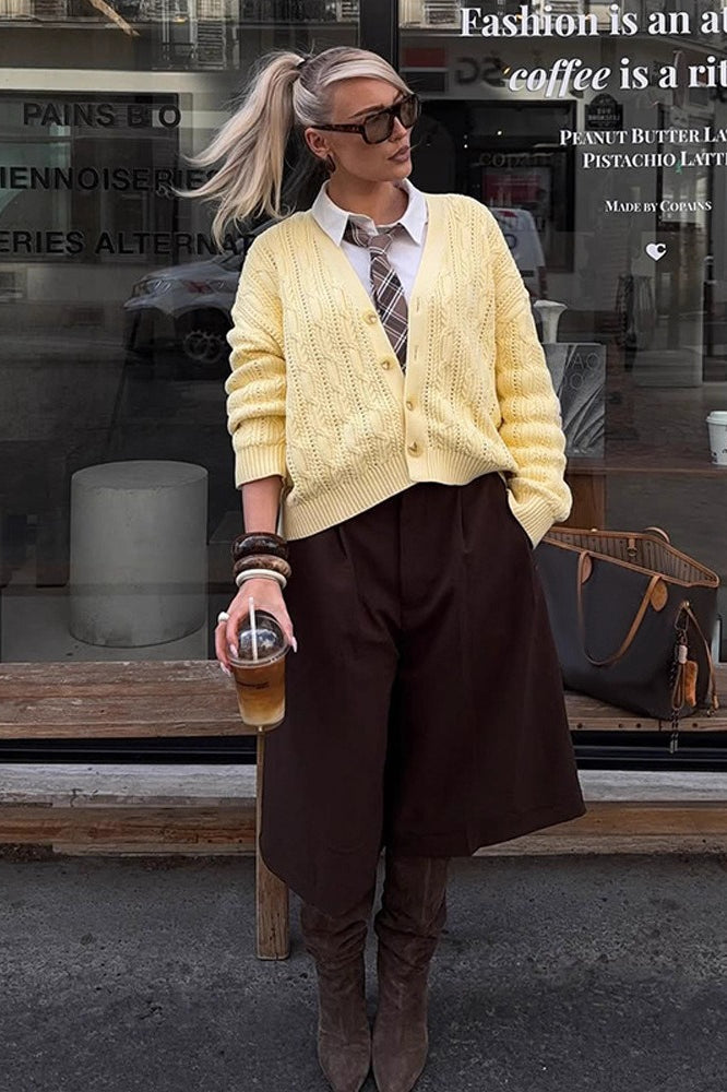 Elegant V-Neck Button Knit Cardigan for All-Day Comfort