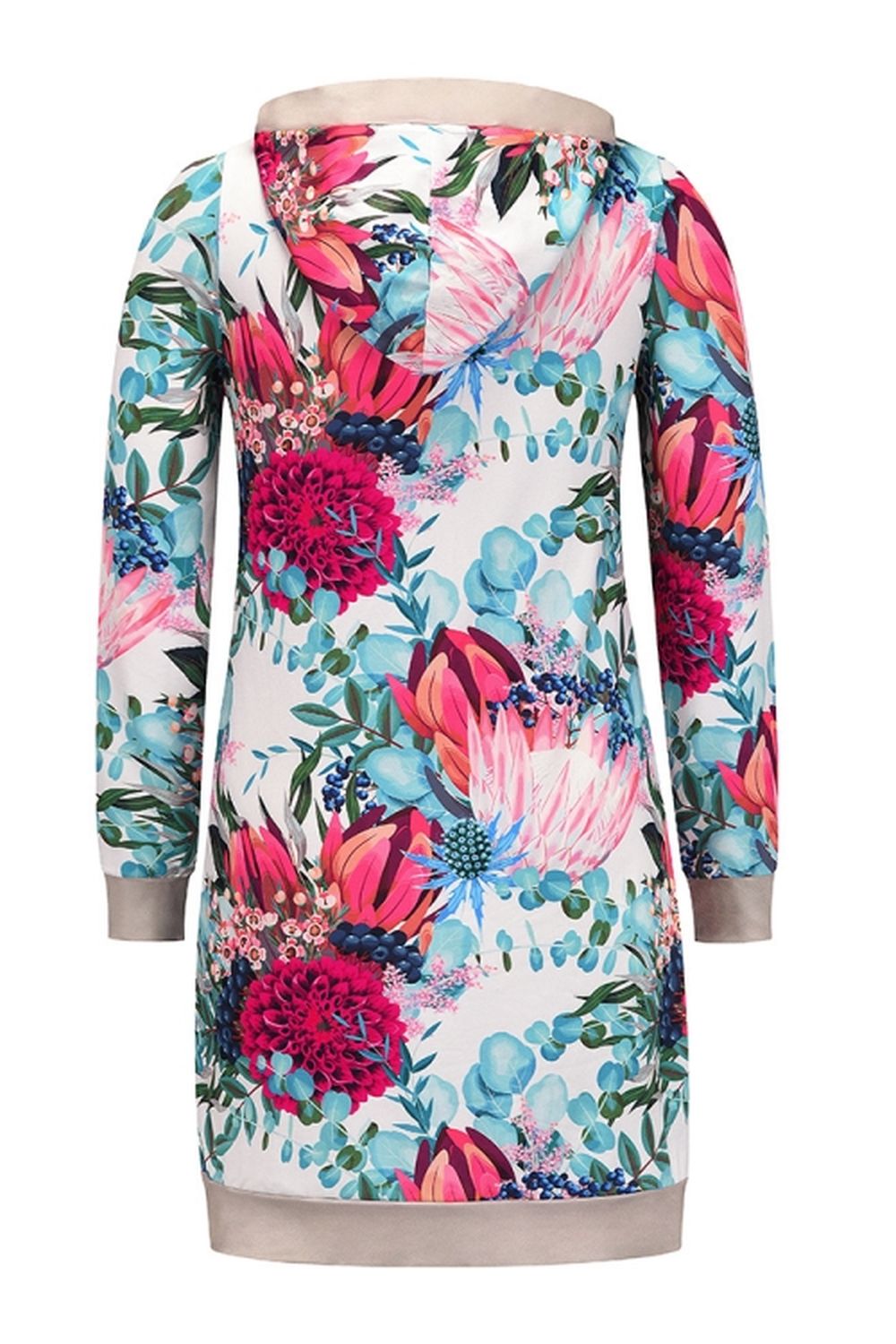 Loose Hooded Print Contrast Dress