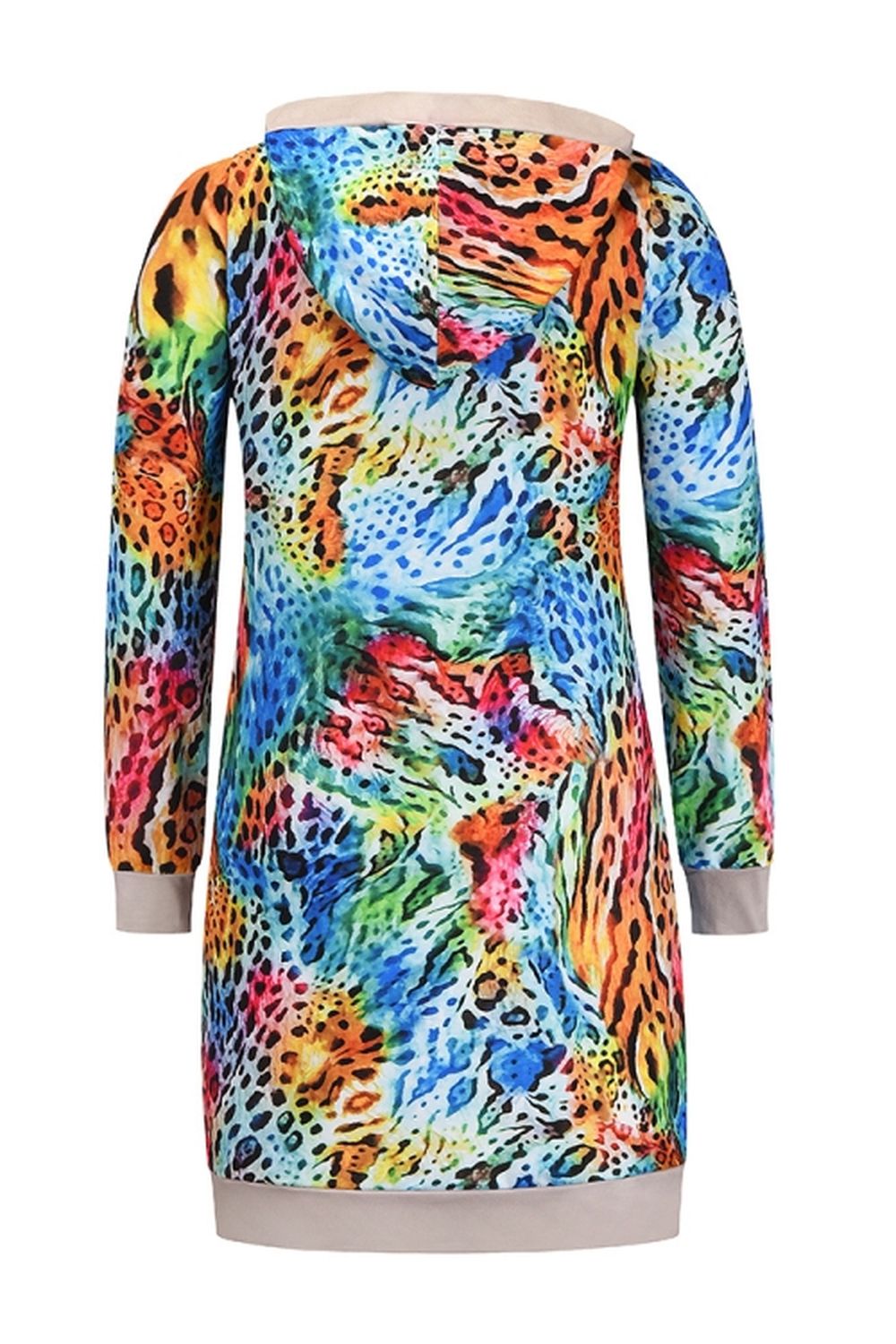 Loose Hooded Print Contrast Dress