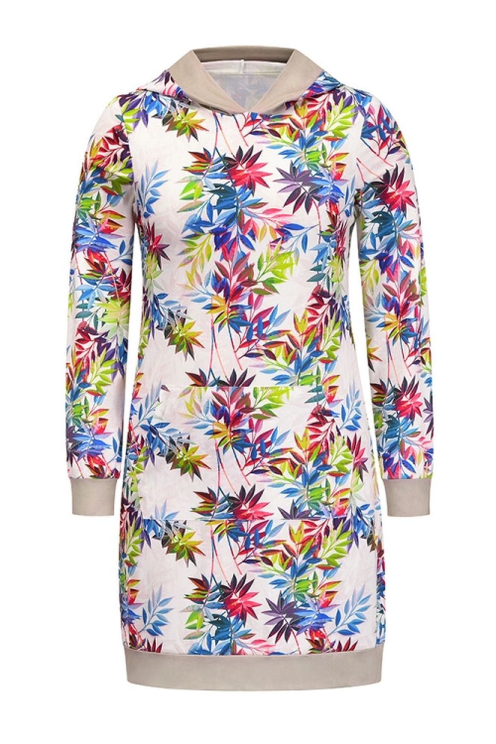 Loose Hooded Print Contrast Dress